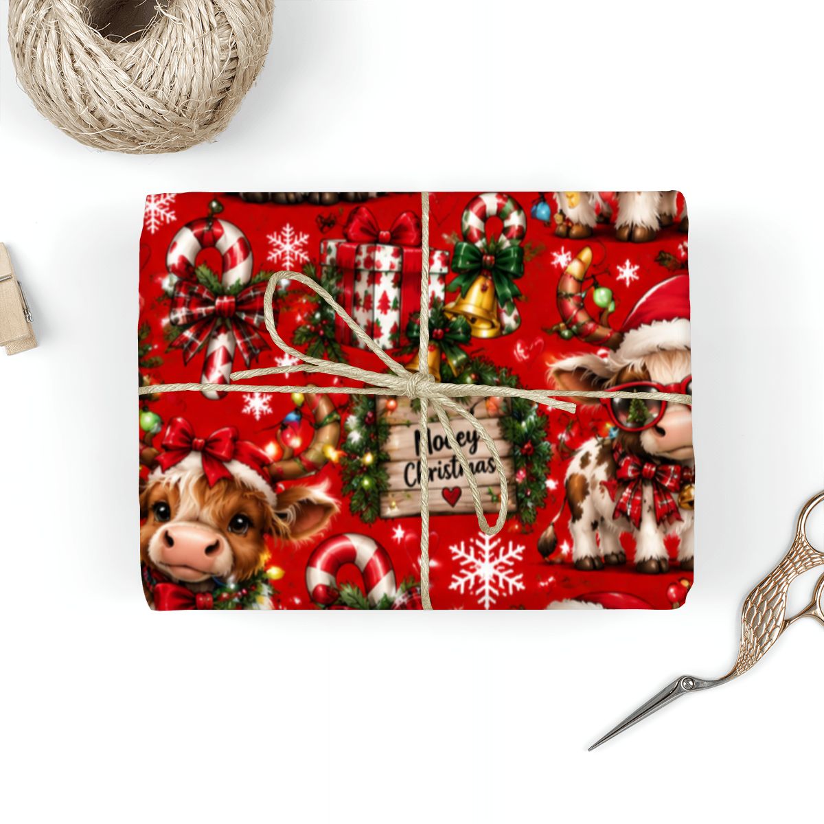 3Pack Gift Wrapping Paper Sheets christmas cows