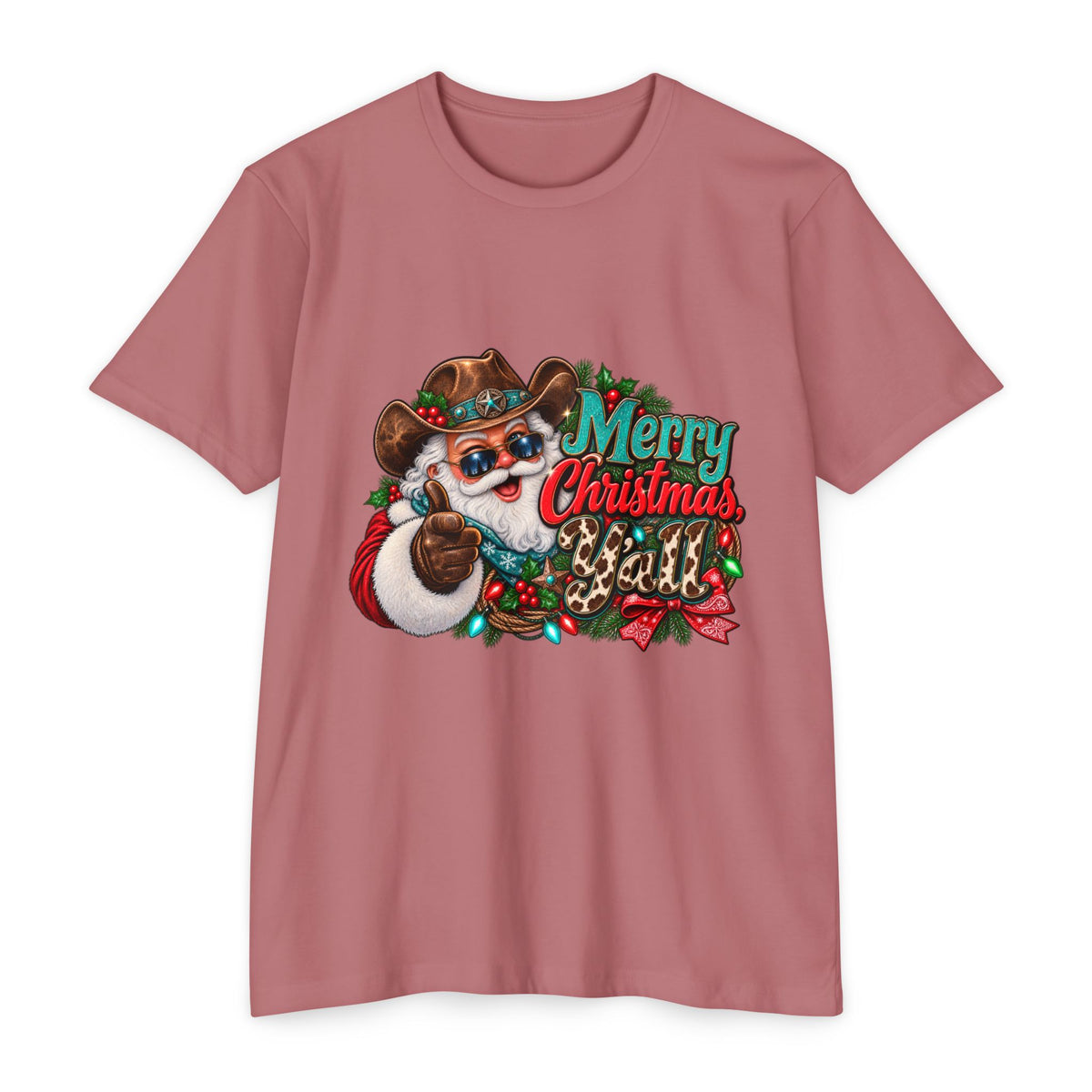 Christmas Cowboy Santa T-Shirt — "Merry Christmas Y'all" Holiday Tee