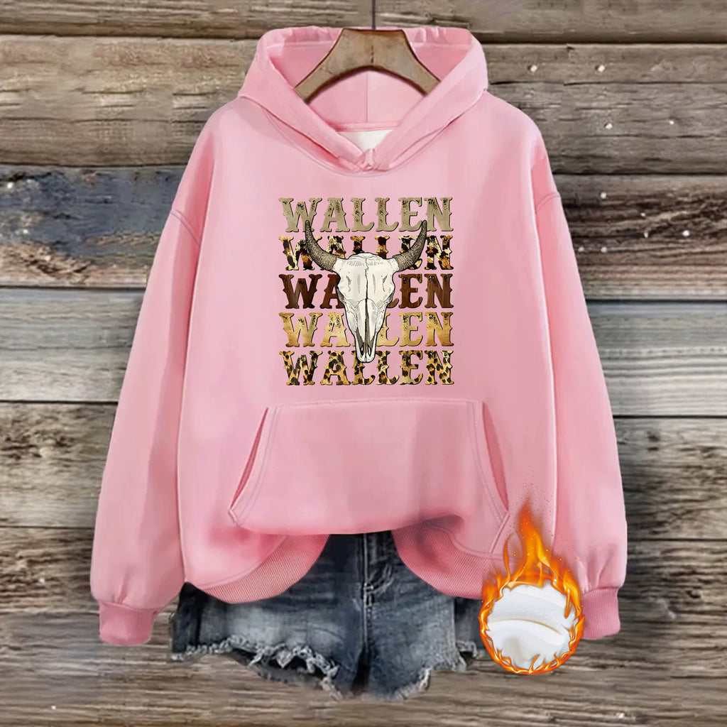 Western denim printed hooded sweatshirt