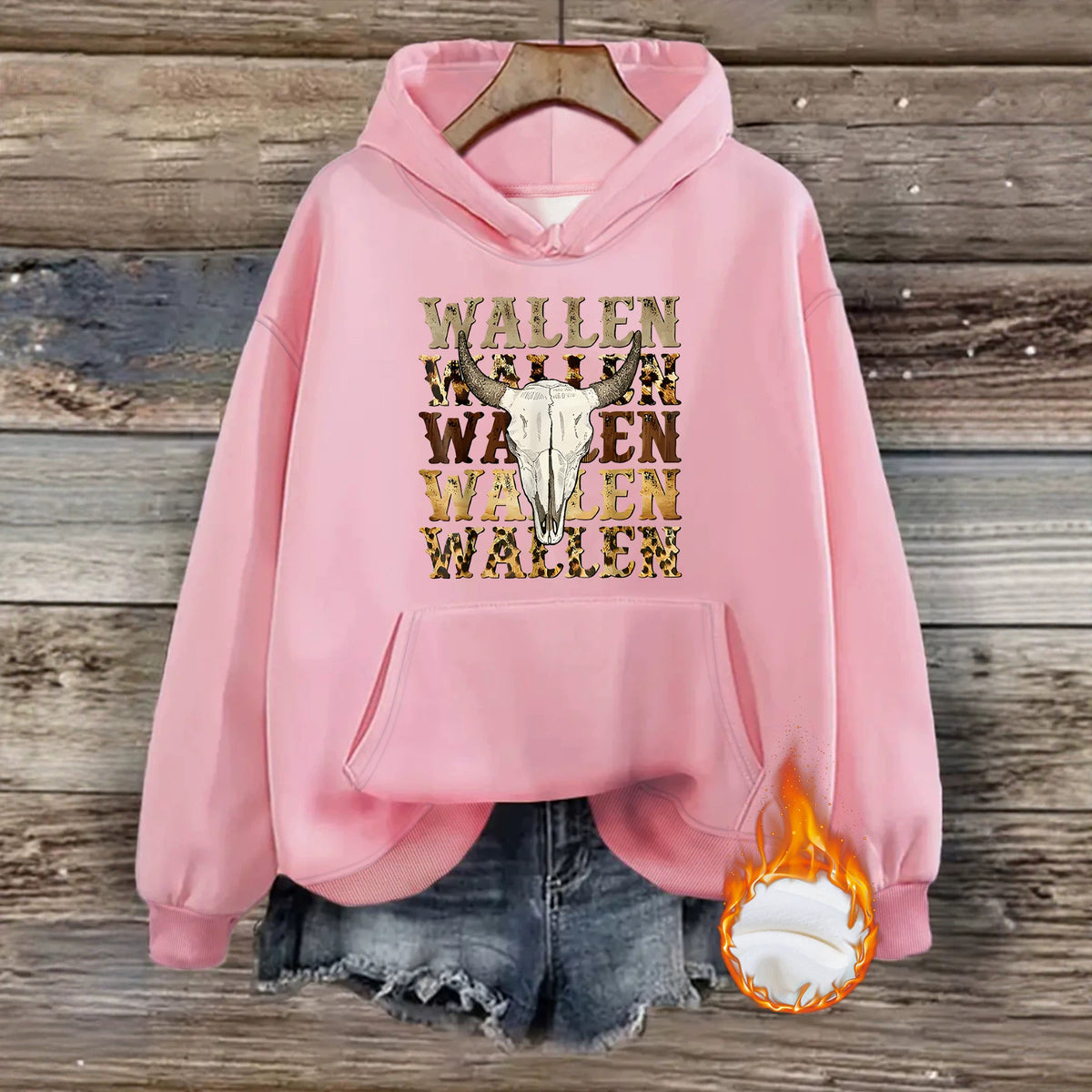 Western denim printed hooded sweatshirt