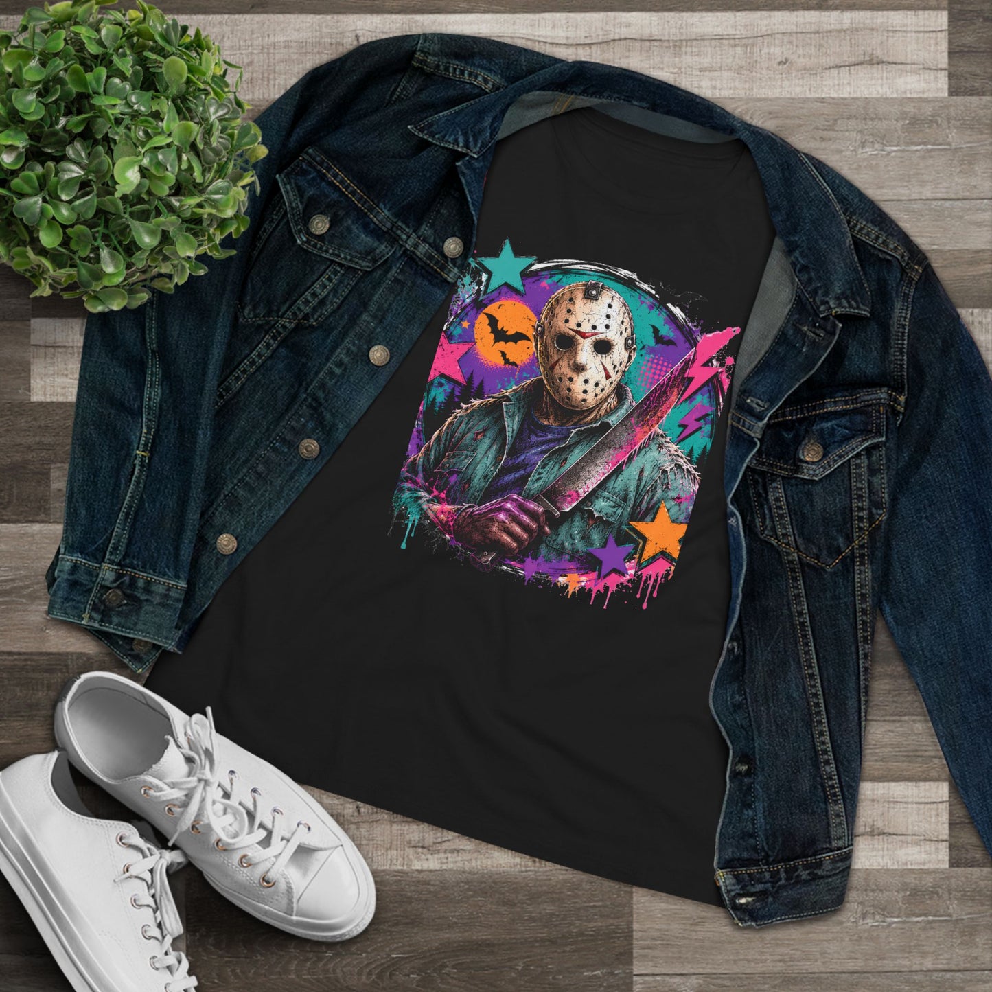 Horror Retro Jason Tee — Neon Slasher Halloween Women’s T-Shirt