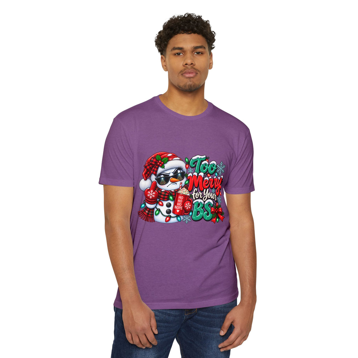 Christmas Penguin T‑Shirt — "Too Merry for Your BS" Funny Holiday Tee