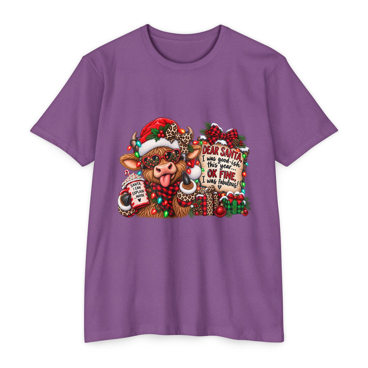 Christmas Cow T-Shirt — "Dear Santa I Was Good(ish)" Funny Holiday Tee
