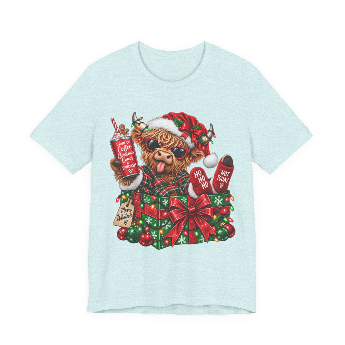 Christmas Highland Cow T-Shirt – "Ho Ho Ho" Festive Holiday Tee