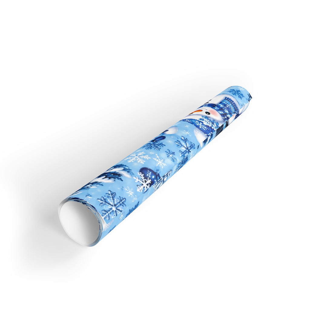 Snowman Holiday Gift Wrap Roll — Festive Blue Christmas Wrapping Paper