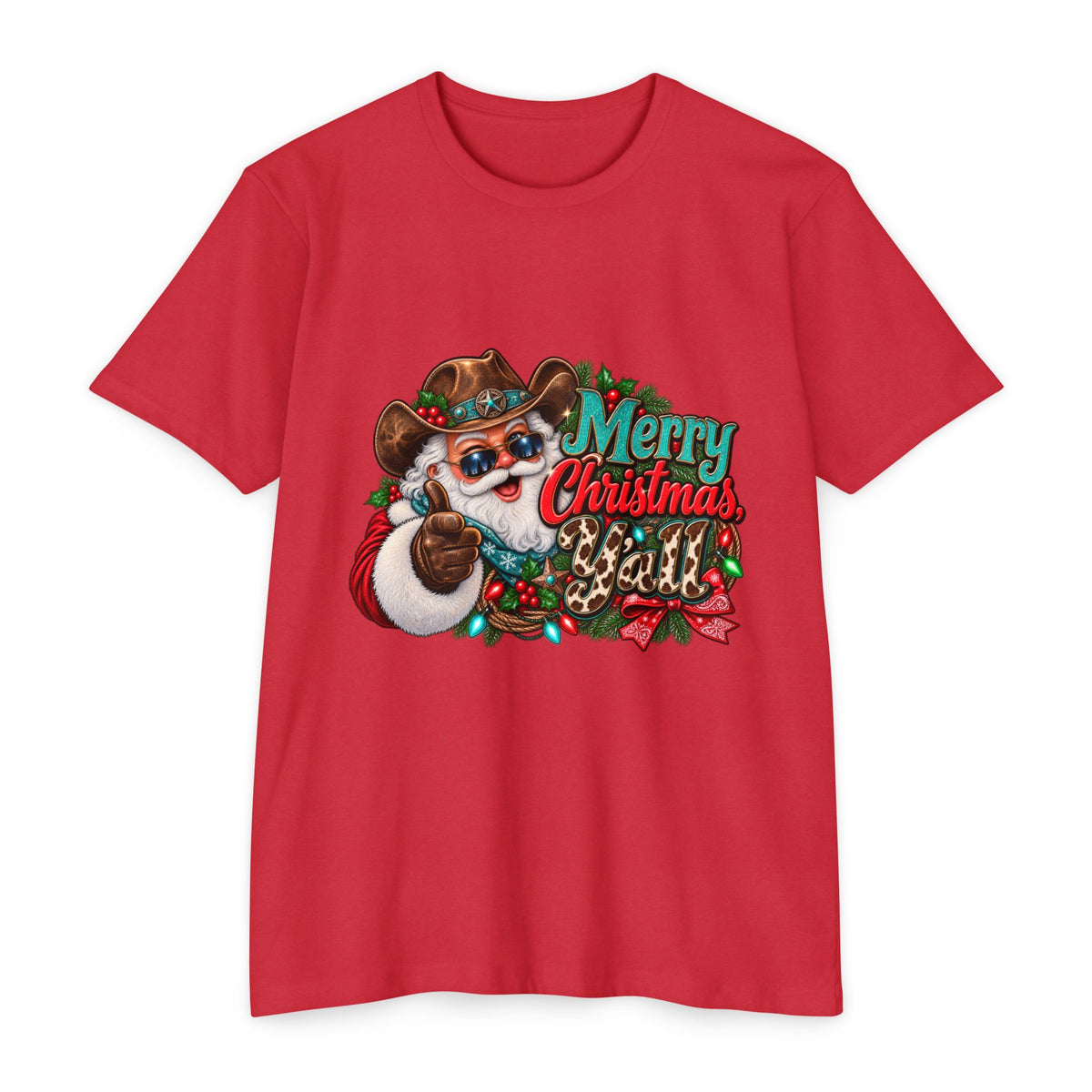 Christmas Cowboy Santa T-Shirt — "Merry Christmas Y'all" Holiday Tee