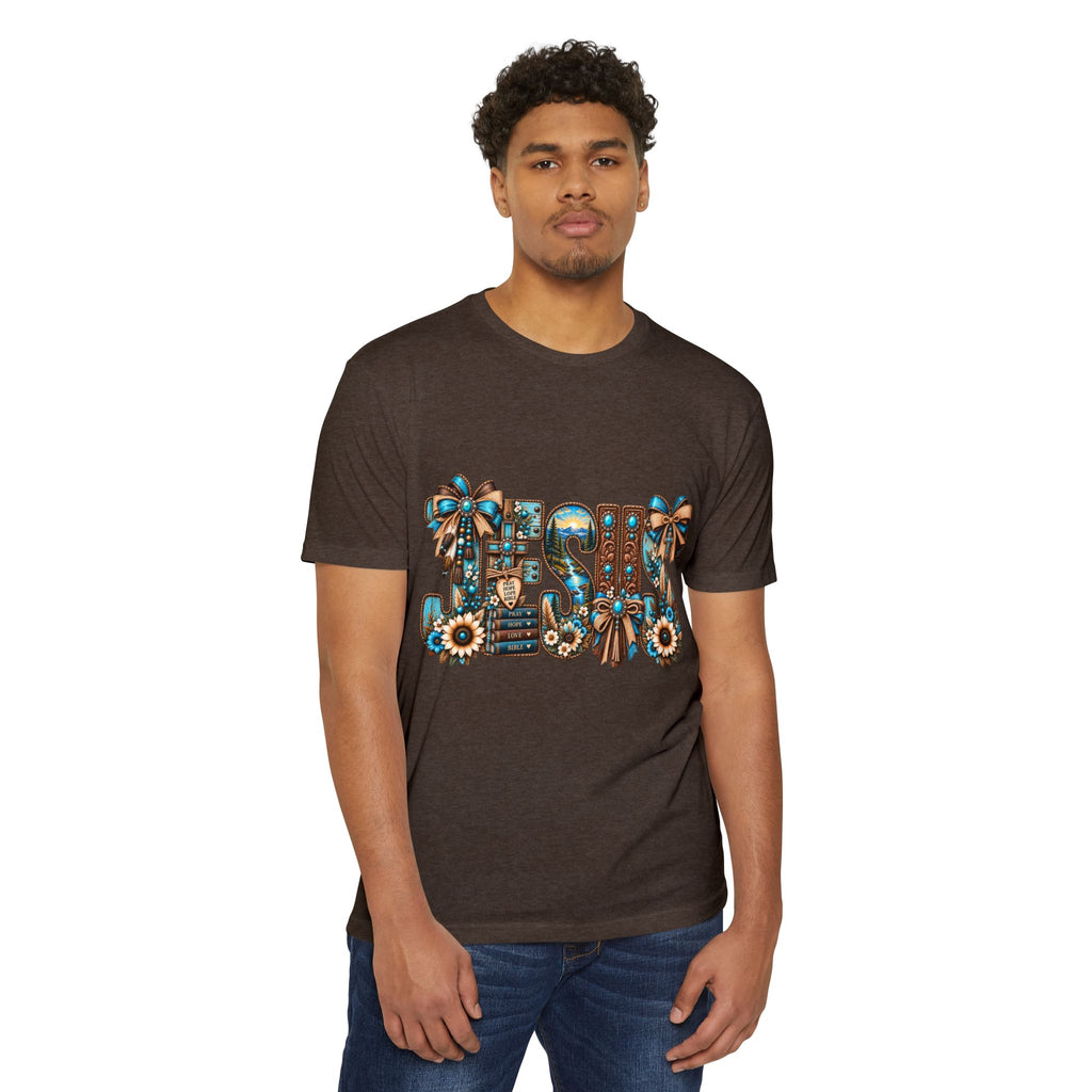 Jesus Floral Graphic T-Shirt — Decorative Faith Tee with Bows & Sunflowers