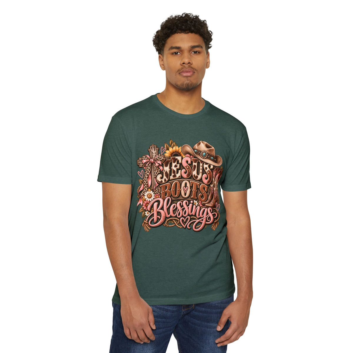 Jesus Boots & Blessings T-Shirt — Western Faith Cowboy Graphic Tee