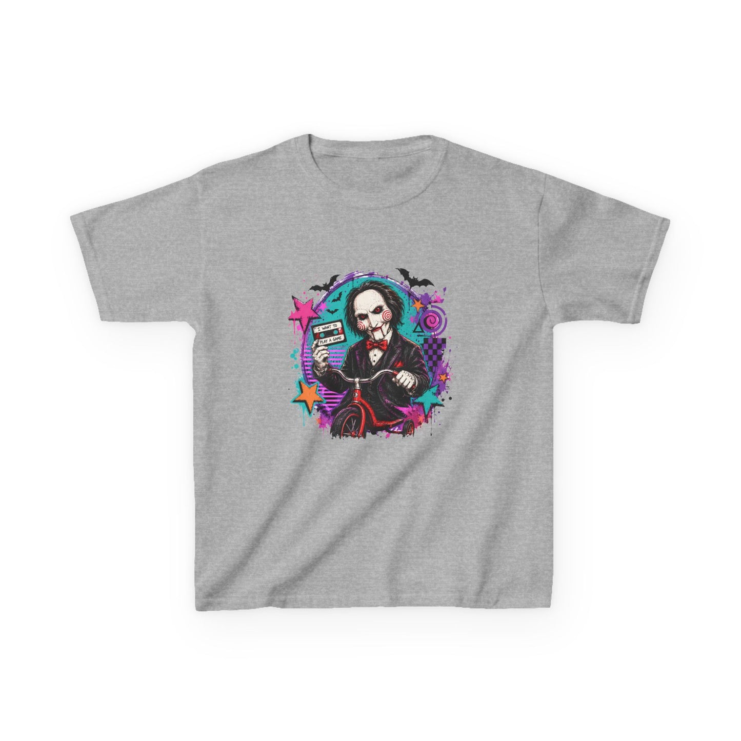 Kids T-Shirt - Colorful Creepy Puppet Horror Design (Saw-Inspired)