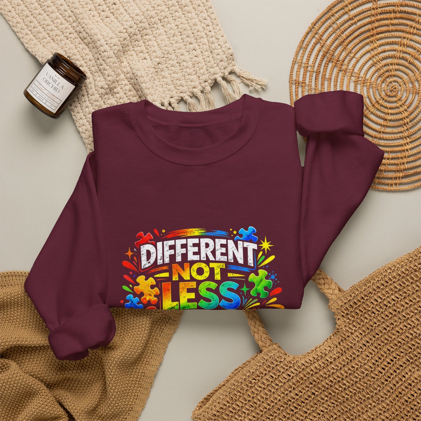 Autism Awareness Crewneck — "Different Not Less" Rainbow Sweatshirt