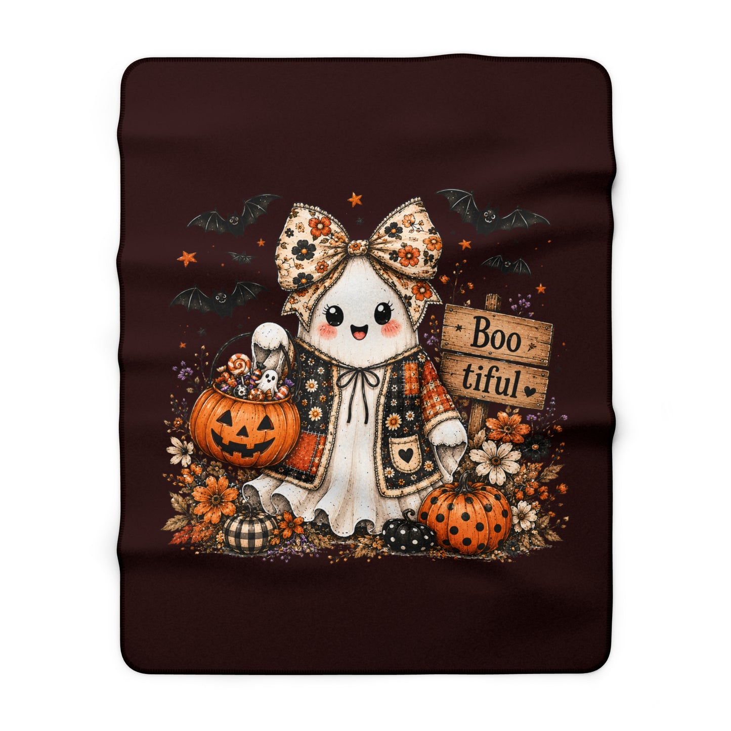 Halloween Ghost Sherpa Blanket — "Boo-tiful" Pumpkin Cozy Throw