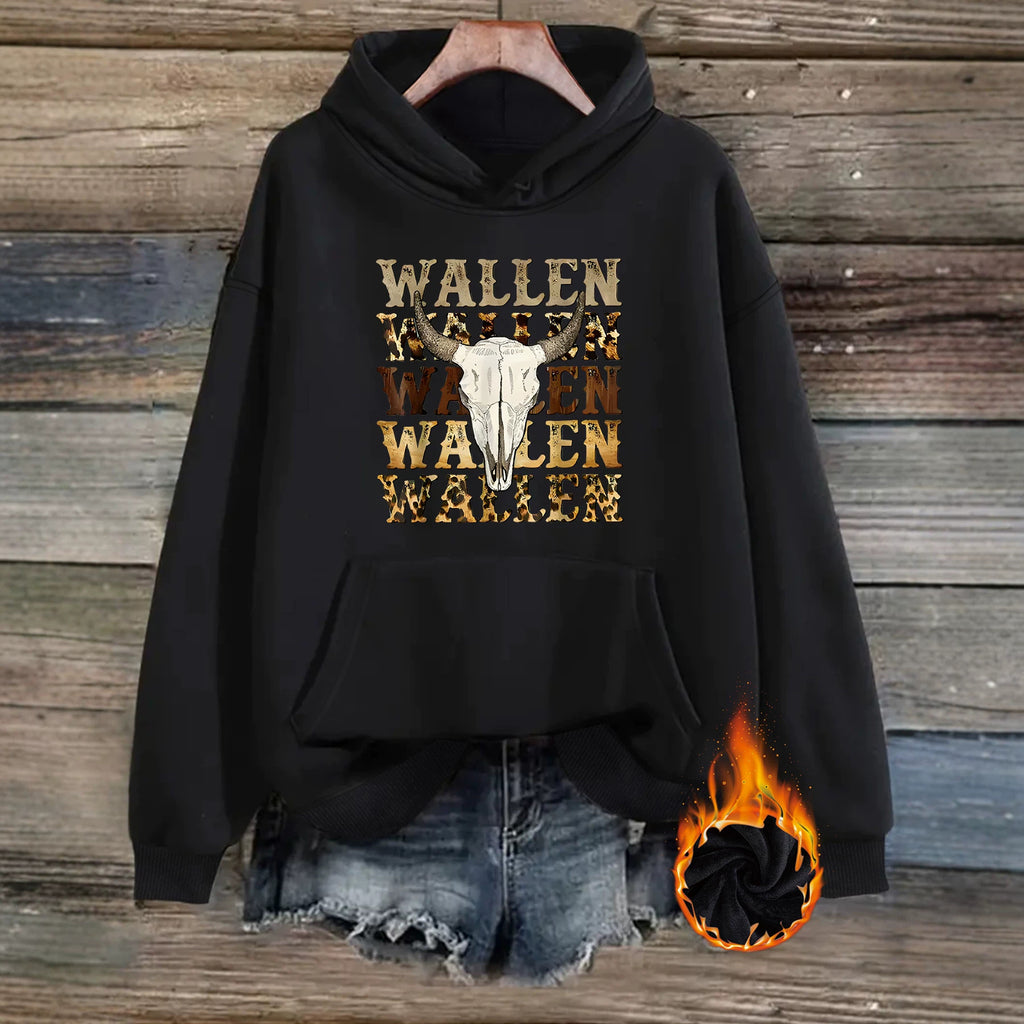 Western denim printed hooded sweatshirt
