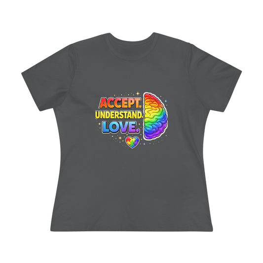Accept Understand Love Rainbow Brain Women's Tee — LGBTQ+ Pride Mental Health Awareness Shirt