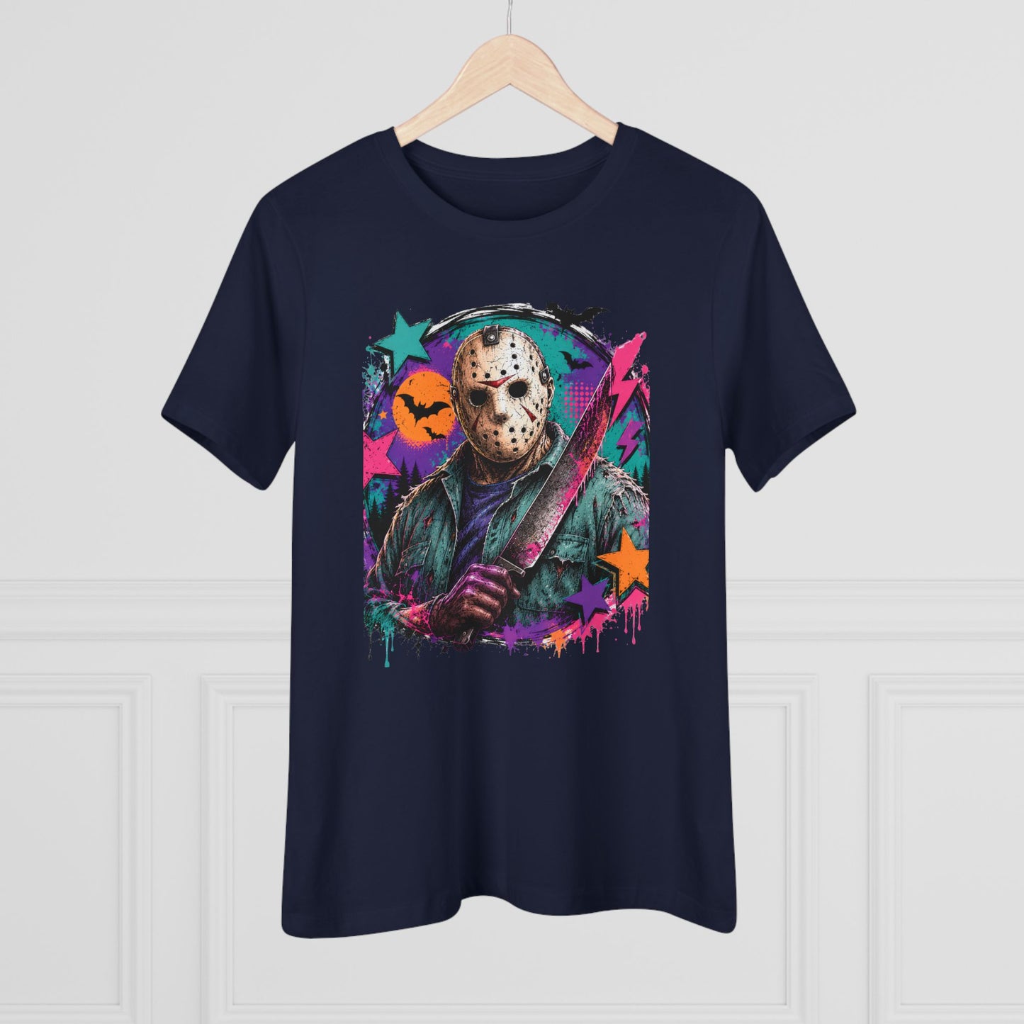Horror Retro Jason Tee — Neon Slasher Halloween Women’s T-Shirt