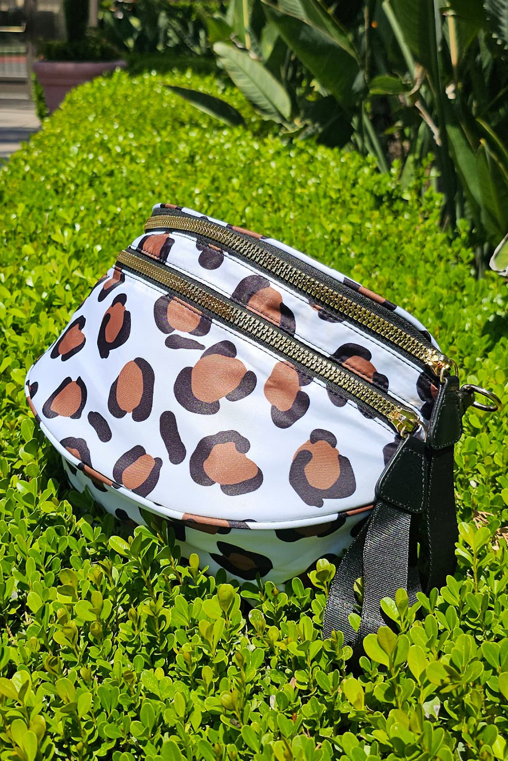 Mist Blue Checkered Print Wide Strap Large Crossbody Bag