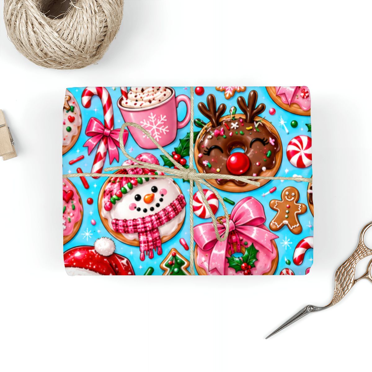 3Pack Gift Wrapping Paper Sheets christmas donut