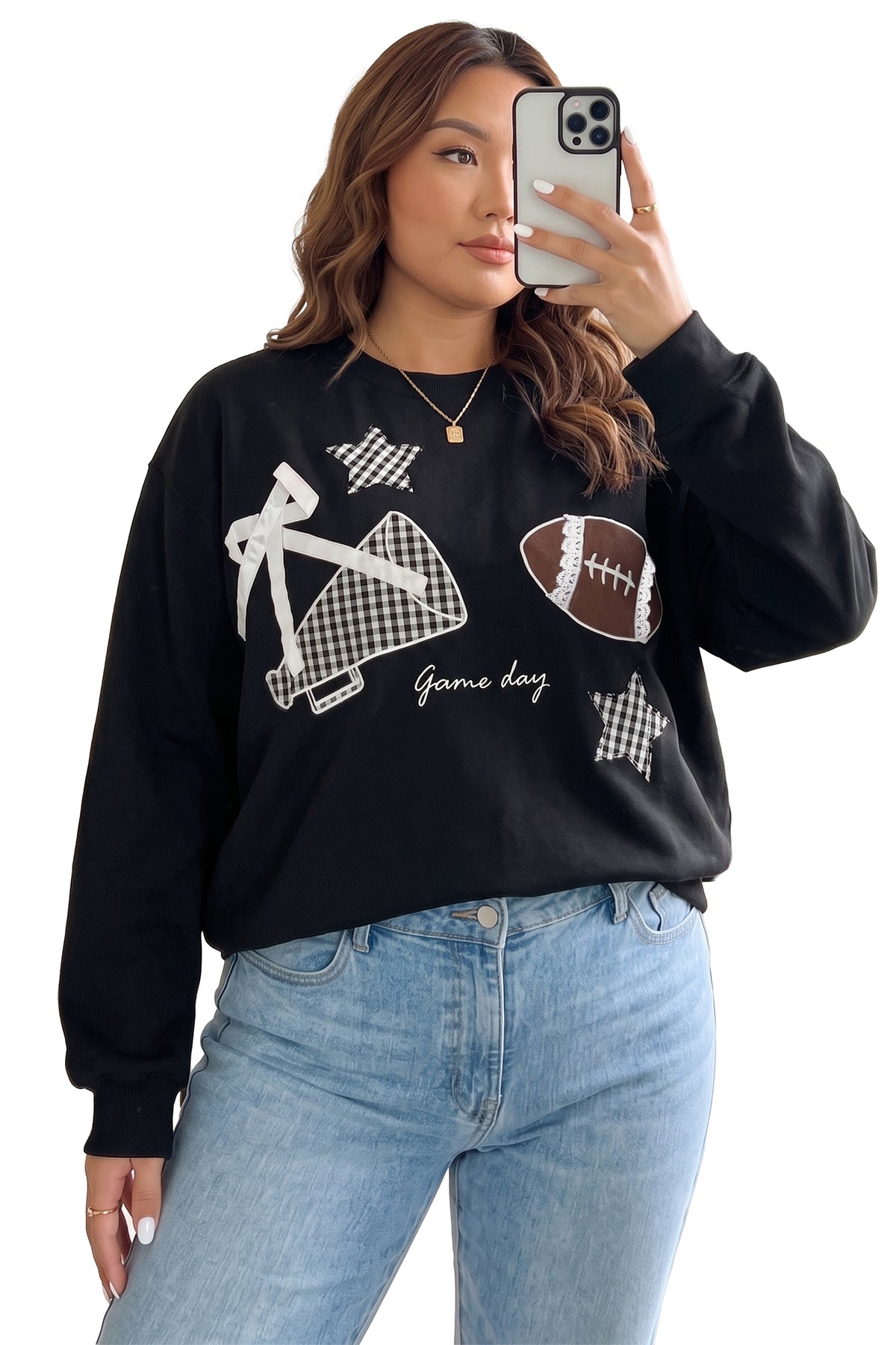 Racing Red Rugby Game Day Patchwork Graphic Plus Size Sweatshirt