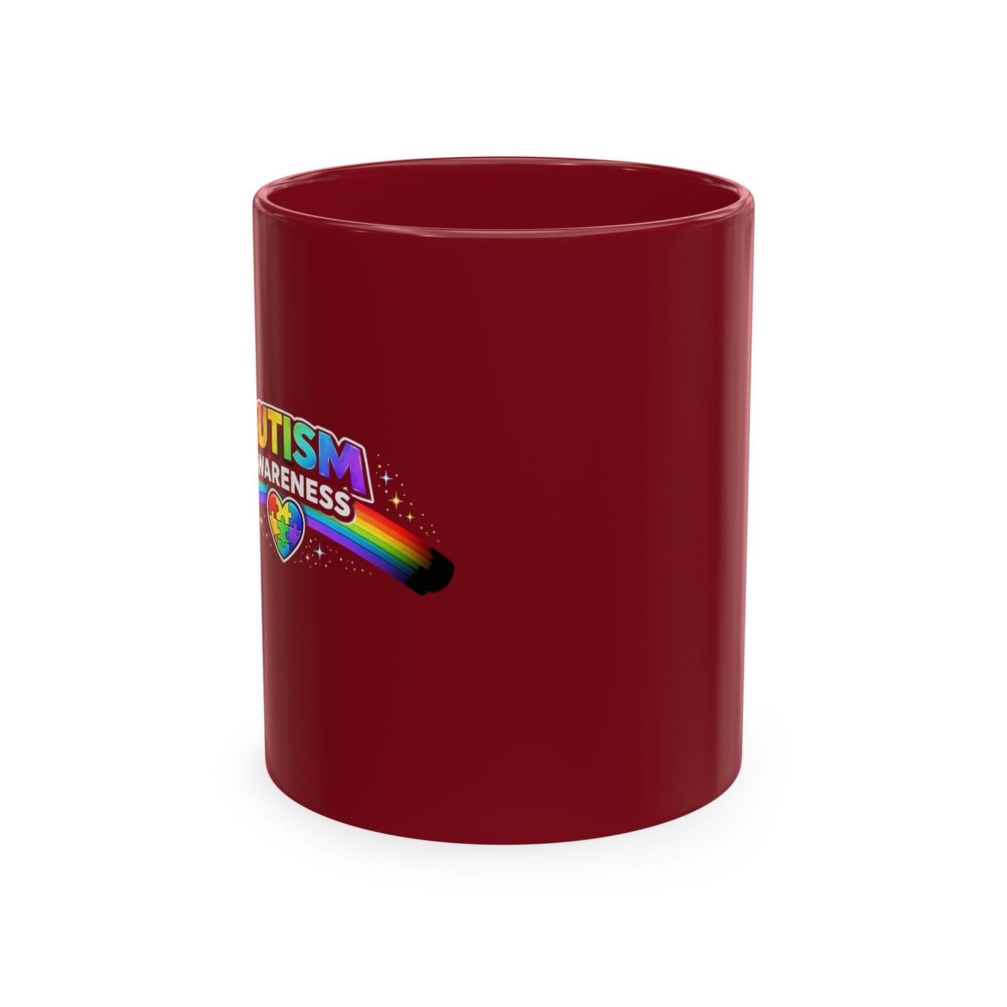 Autism Awareness Ceramic Mug — Rainbow Heart Puzzle Support Cup