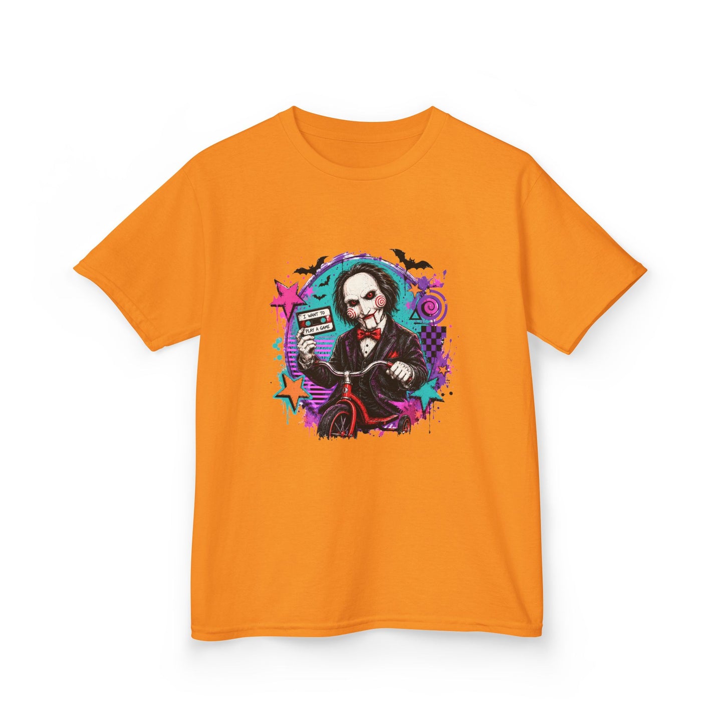 Kids T-Shirt - Colorful Creepy Puppet Horror Design (Saw-Inspired)