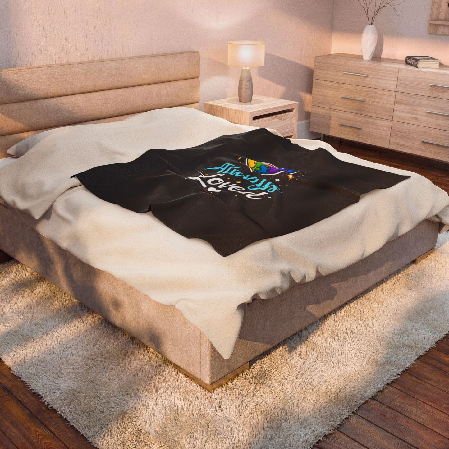 Always Loved Plush Blanket — Rainbow Puzzle Heart Autism Awareness Velveteen Throw