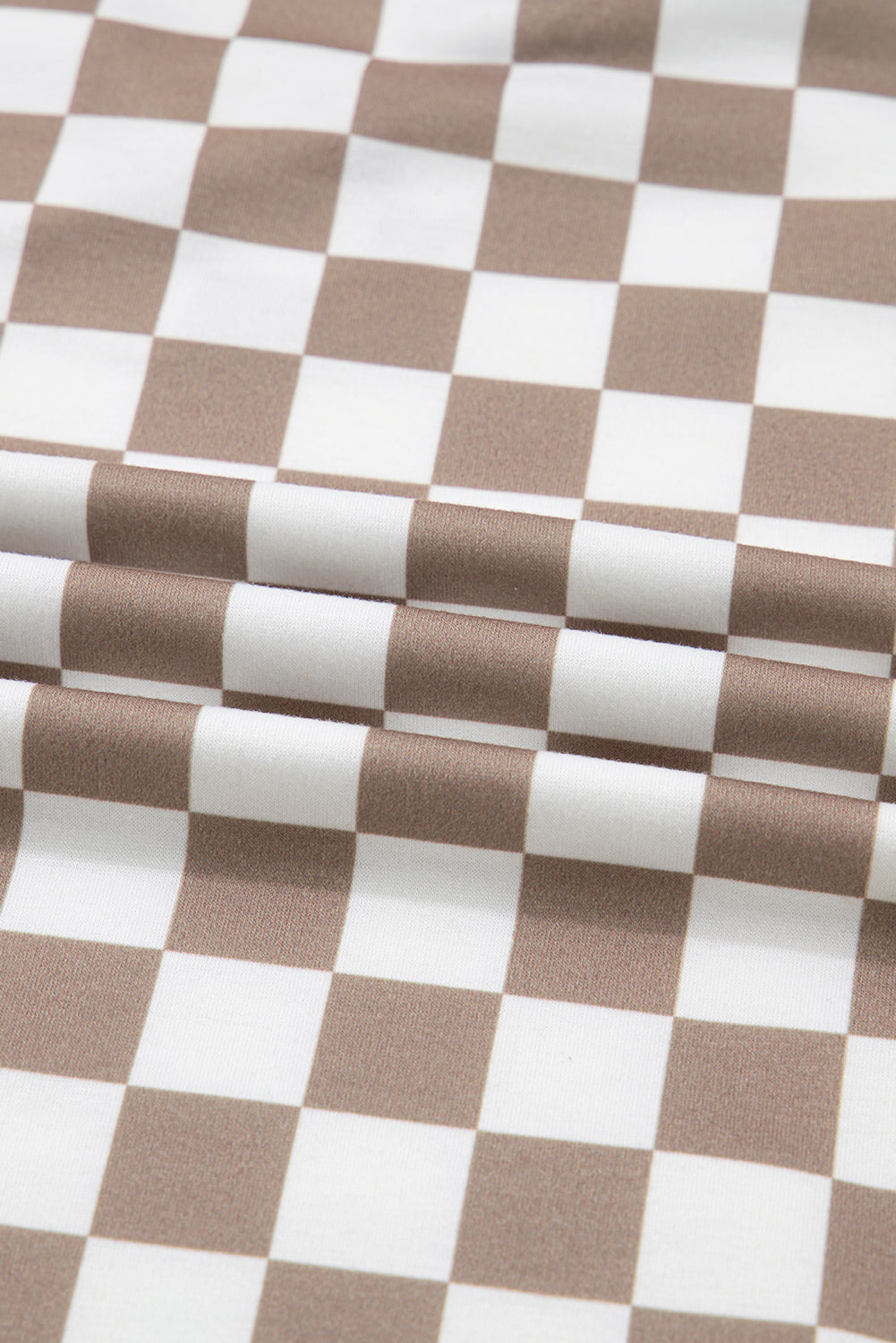 Khaki Double Checkered Patchwork Tie Neck Oversize Hoodie