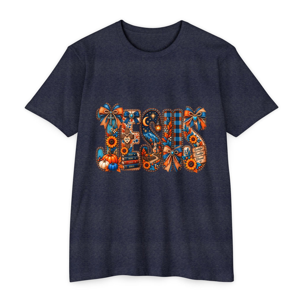 Autumn Blessings T-Shirt — Fall Plaid Pumpkins & Sunflowers Graphic