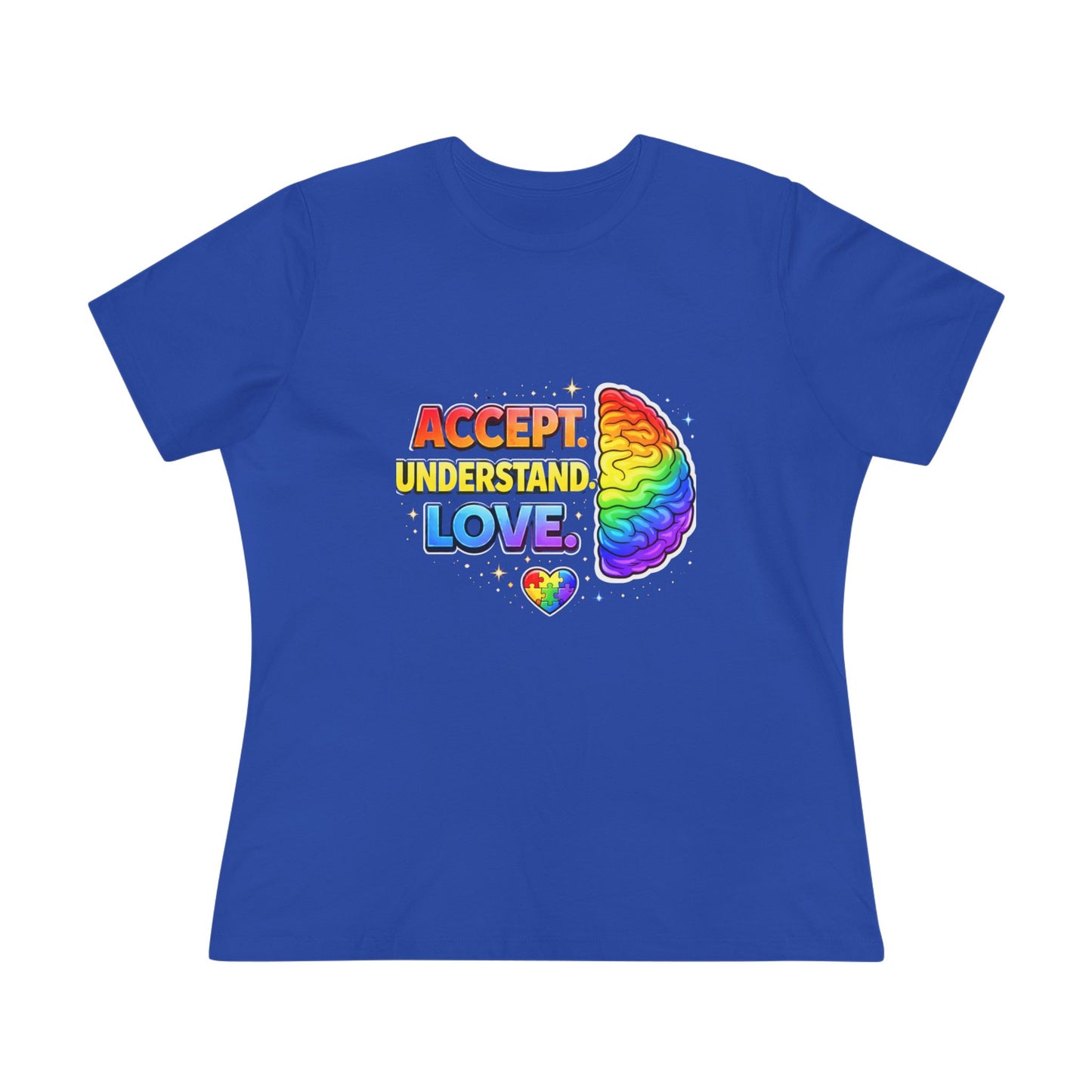 Accept Understand Love Rainbow Brain Women's Tee — LGBTQ+ Pride Mental Health Awareness Shirt