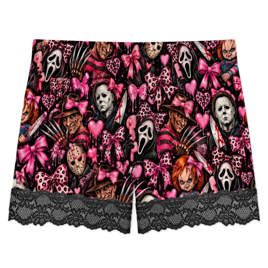 Women Cami Lace Pajama Set Cute Goth Horror Bow Pattern
