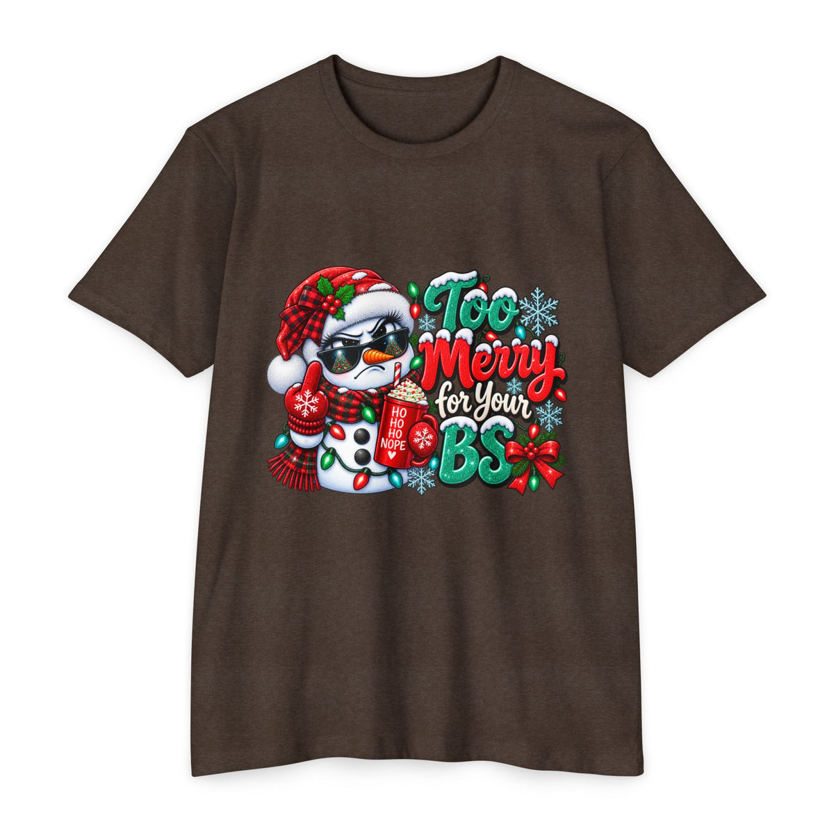 Christmas Penguin T‑Shirt — "Too Merry for Your BS" Funny Holiday Tee