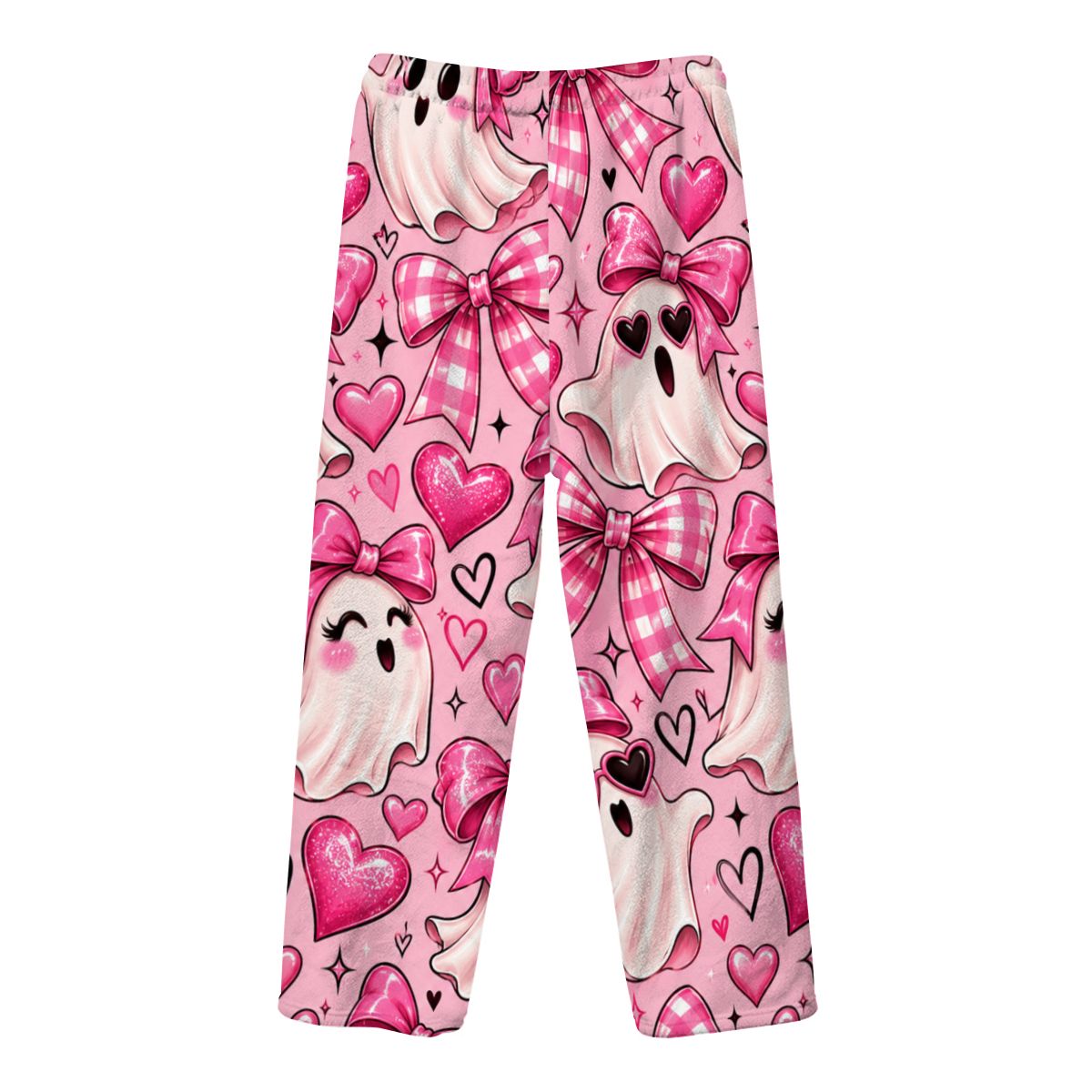 Women's Plush Fleece Pajama Pants Kawaii Ghosts, Bows and Hearts Pattern