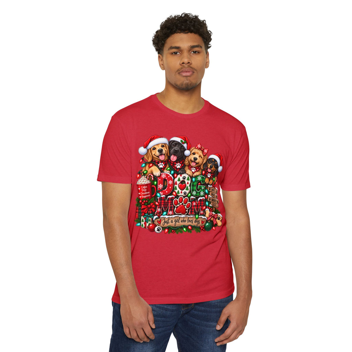 Christmas Dog Mom T-Shirt — Cute Puppies in Santa Hats Holiday Tee