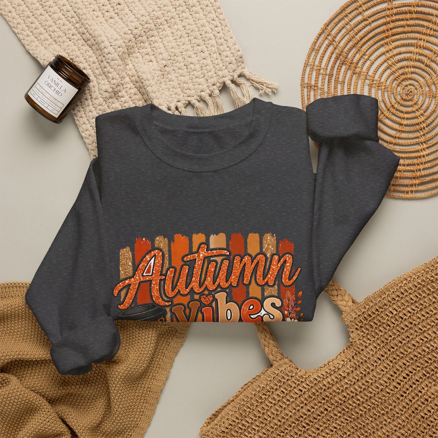 Autumn Vibes Sweatshirt — Cozy Fall Pumpkin & Plaid Graphic Crewneck