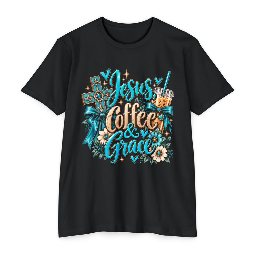 Jesus, Coffee & Grace T-Shirt — Christian Faith Coffee Tee