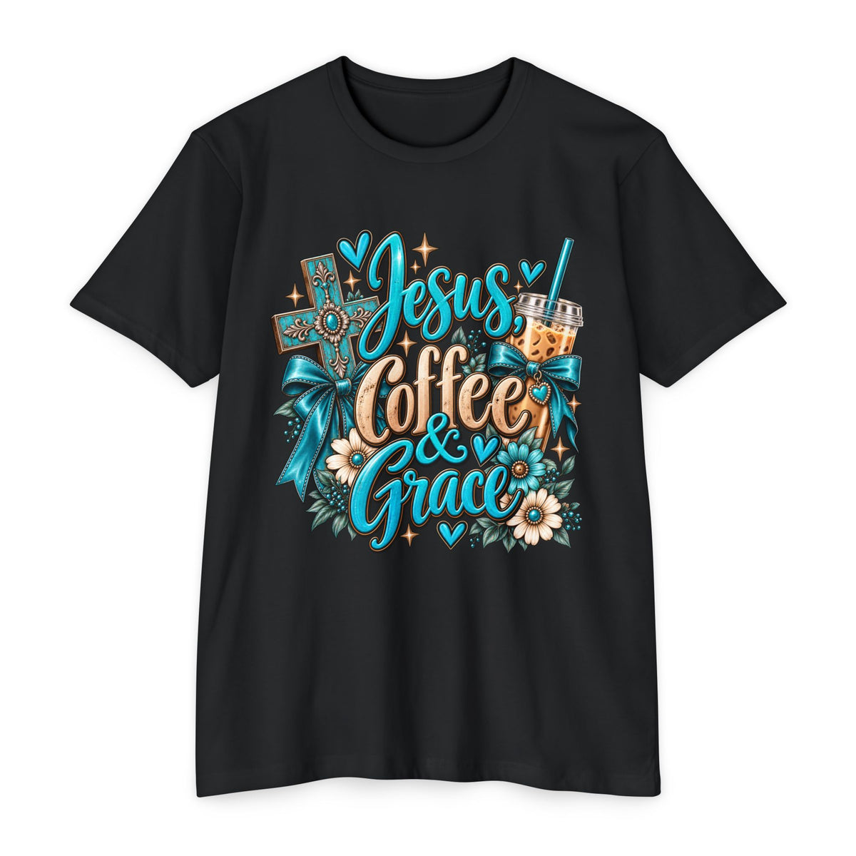 Jesus, Coffee & Grace T-Shirt — Christian Faith Coffee Tee