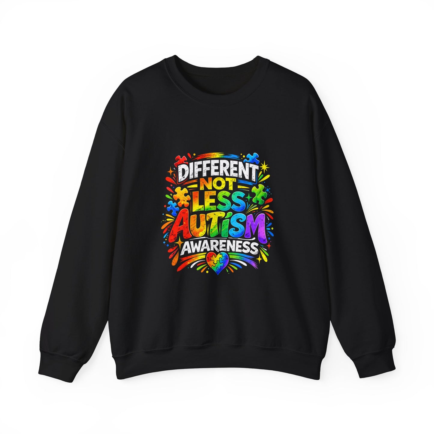 Autism Awareness Crewneck — "Different Not Less" Rainbow Sweatshirt