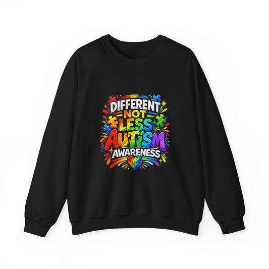 Autism Awareness Crewneck — "Different Not Less" Rainbow Sweatshirt