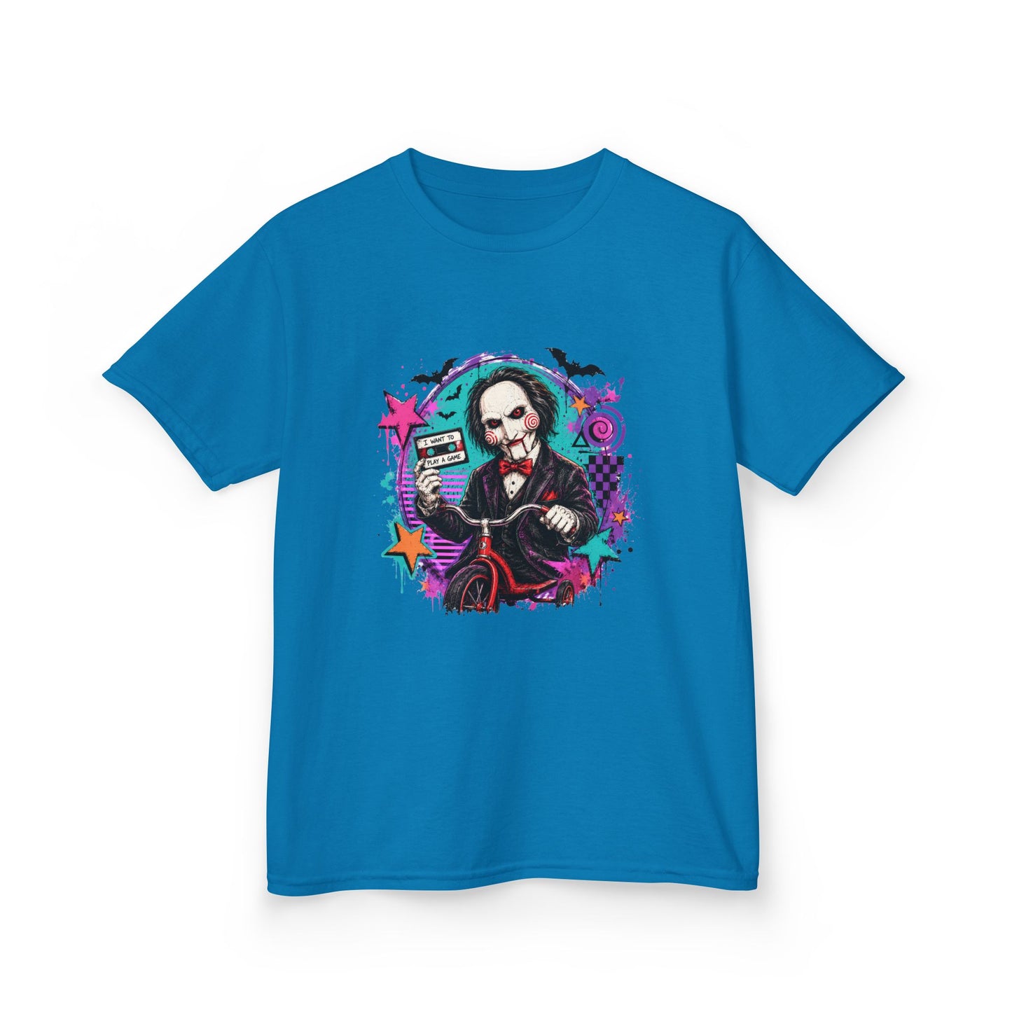 Kids T-Shirt - Colorful Creepy Puppet Horror Design (Saw-Inspired)