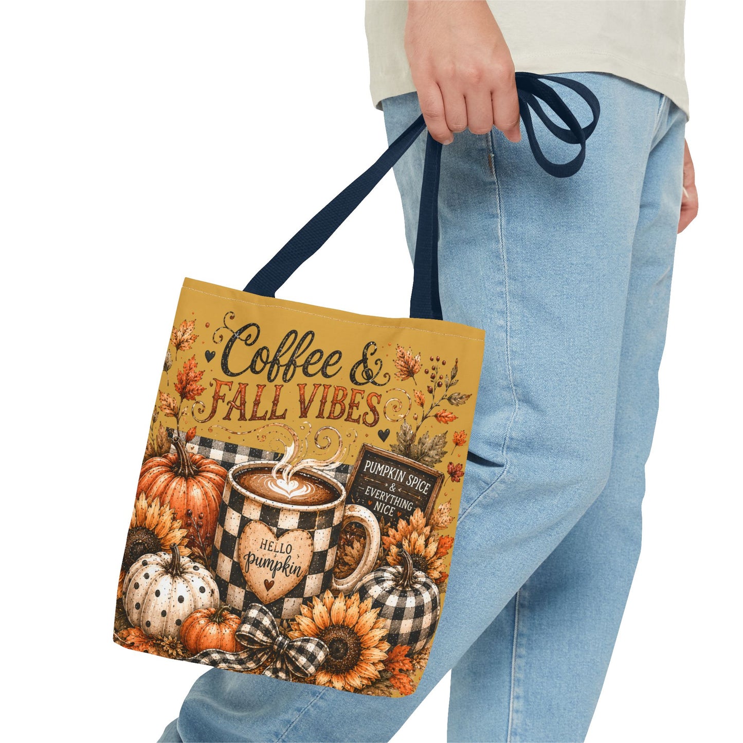 Fall Vibes Coffee Tote Bag — Autumn Pumpkin Sunflower Market Tote