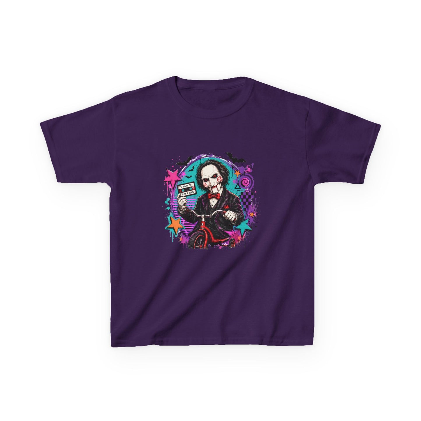 Kids T-Shirt - Colorful Creepy Puppet Horror Design (Saw-Inspired)