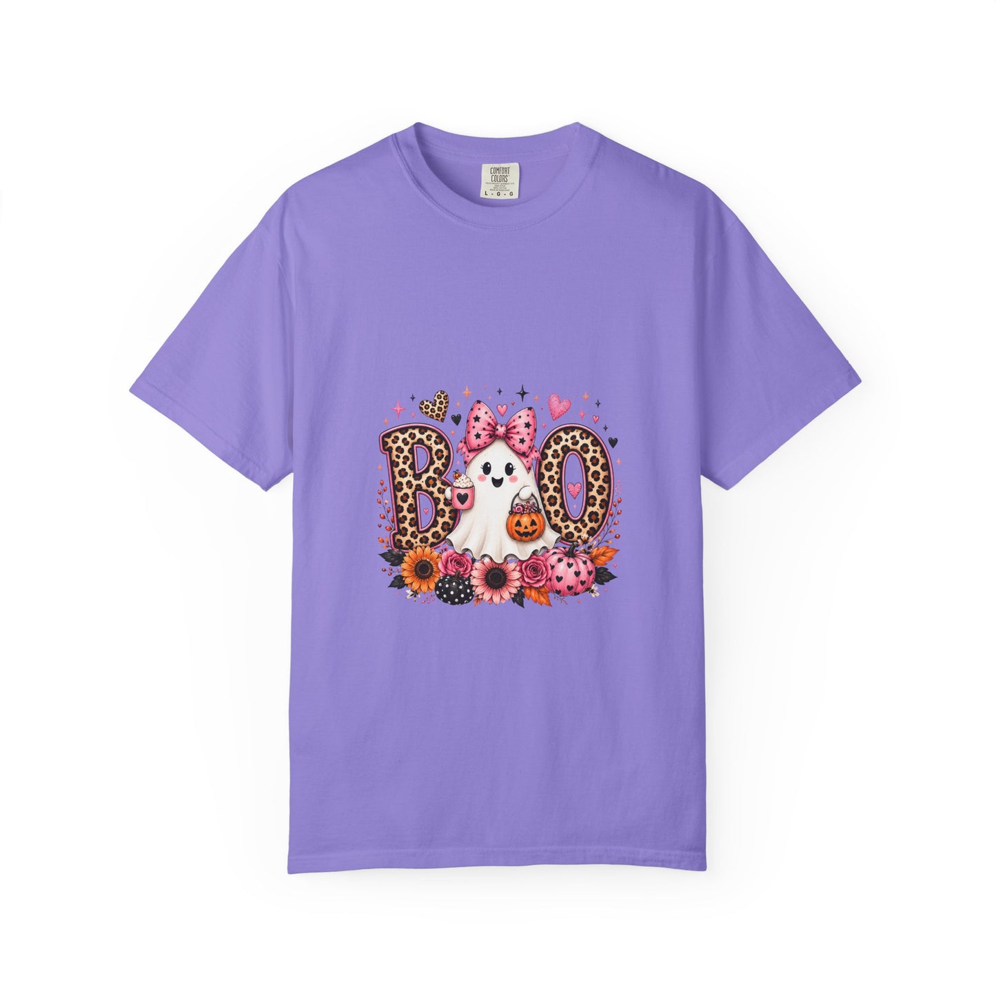 Boo Floral Ghost T-Shirt — Cute Pink Leopard Halloween Tee