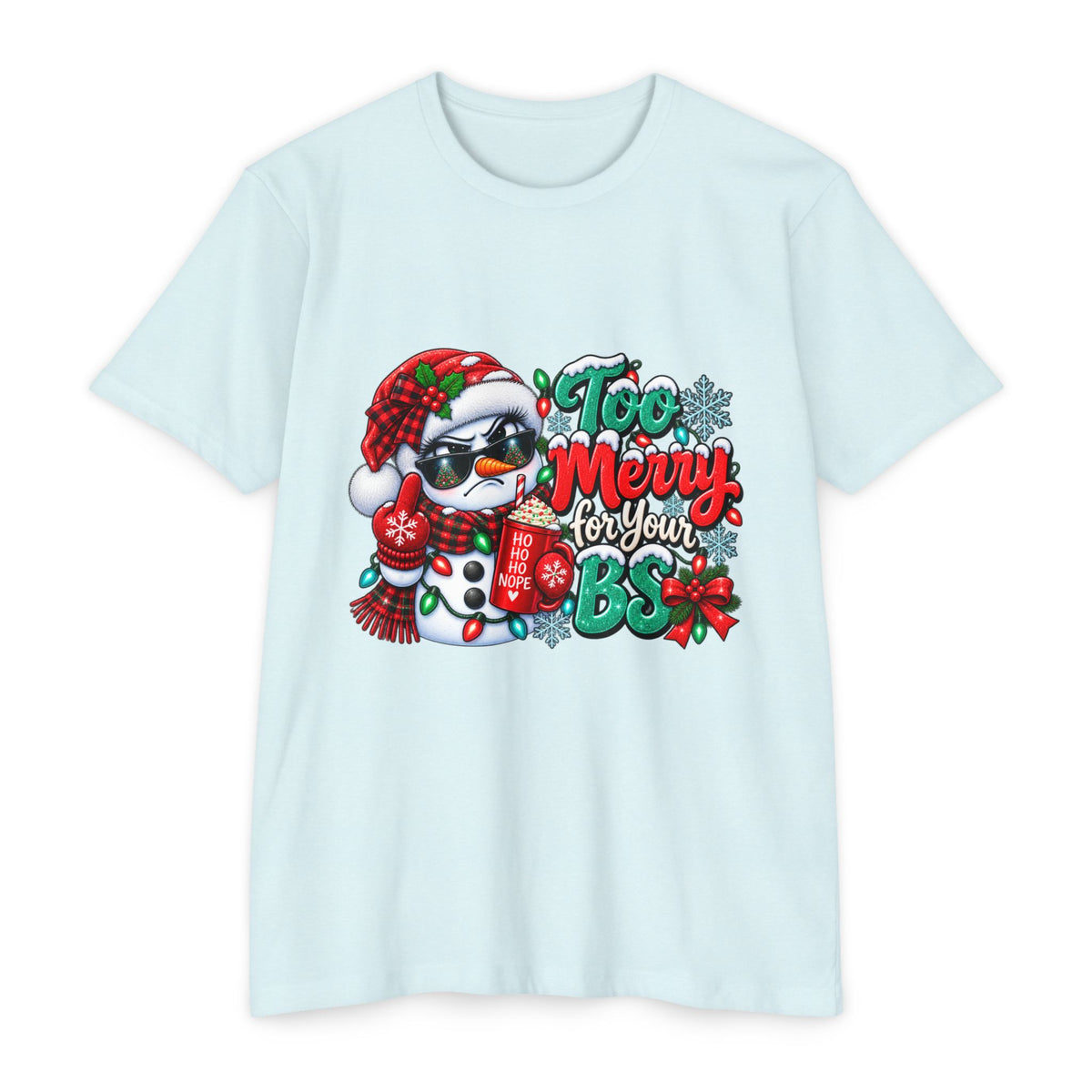 Christmas Penguin T‑Shirt — "Too Merry for Your BS" Funny Holiday Tee