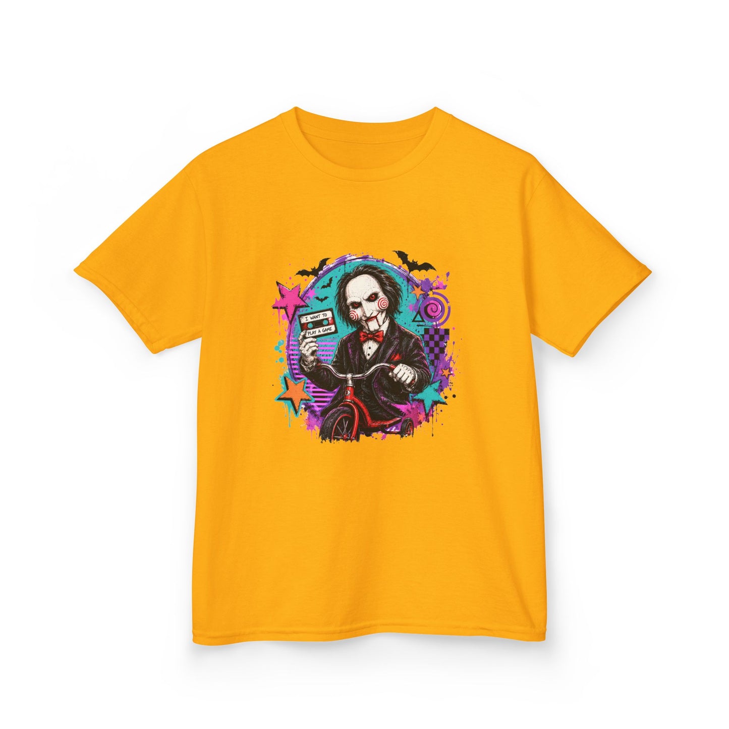 Kids T-Shirt - Colorful Creepy Puppet Horror Design (Saw-Inspired)
