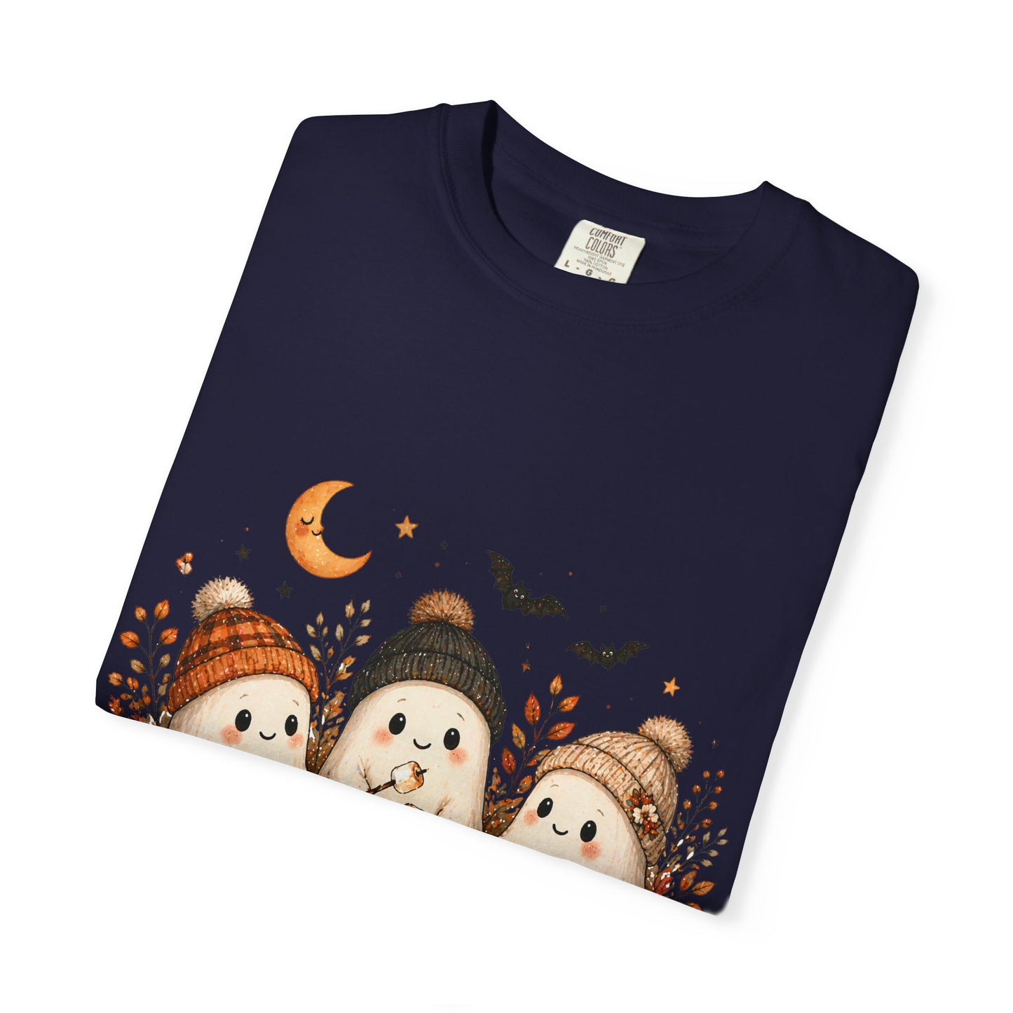 Halloween Ghost Trio Campfire T-Shirt — Cute Spooky Pumpkin Tee