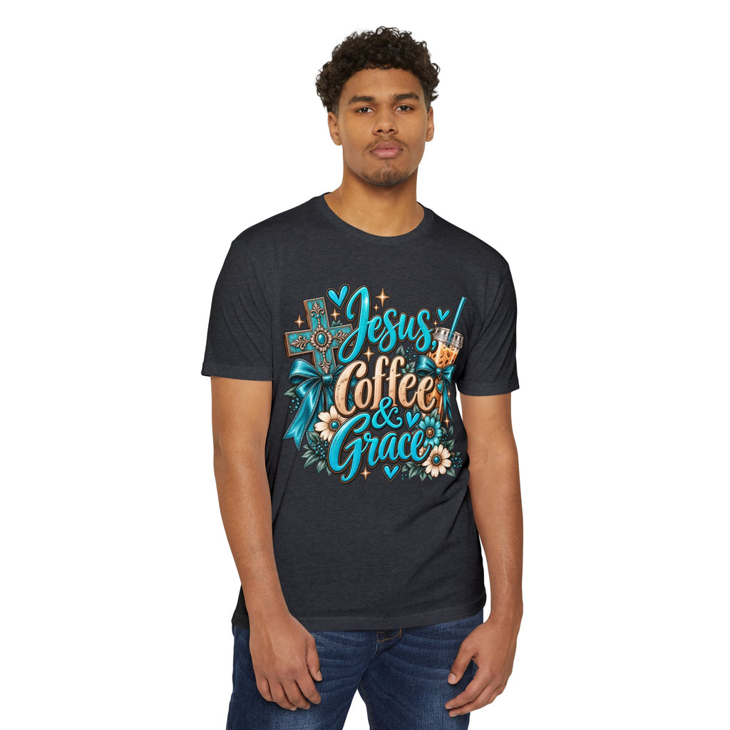 Jesus, Coffee & Grace T-Shirt — Christian Faith Coffee Tee