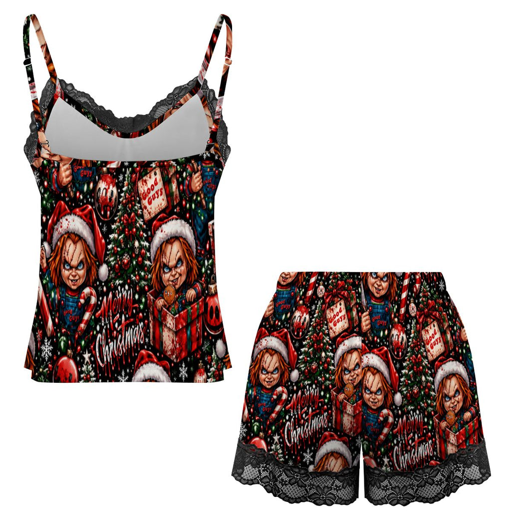 Women Cami Lace Pajama Set Chucky’s Bloody Christmas Pattern