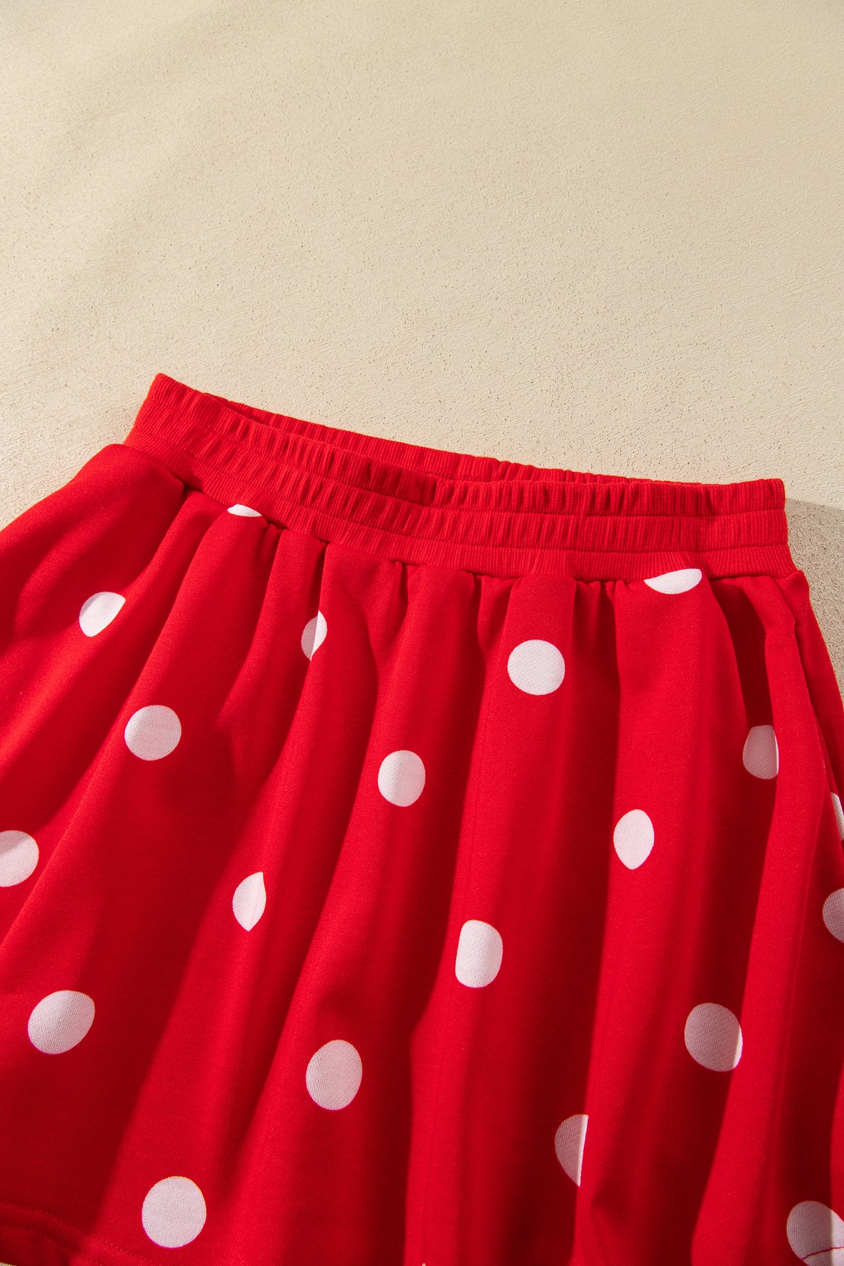 Brown Polka Dot Raw Hem Relaxed Pullover Loose Skort Two Piece Set