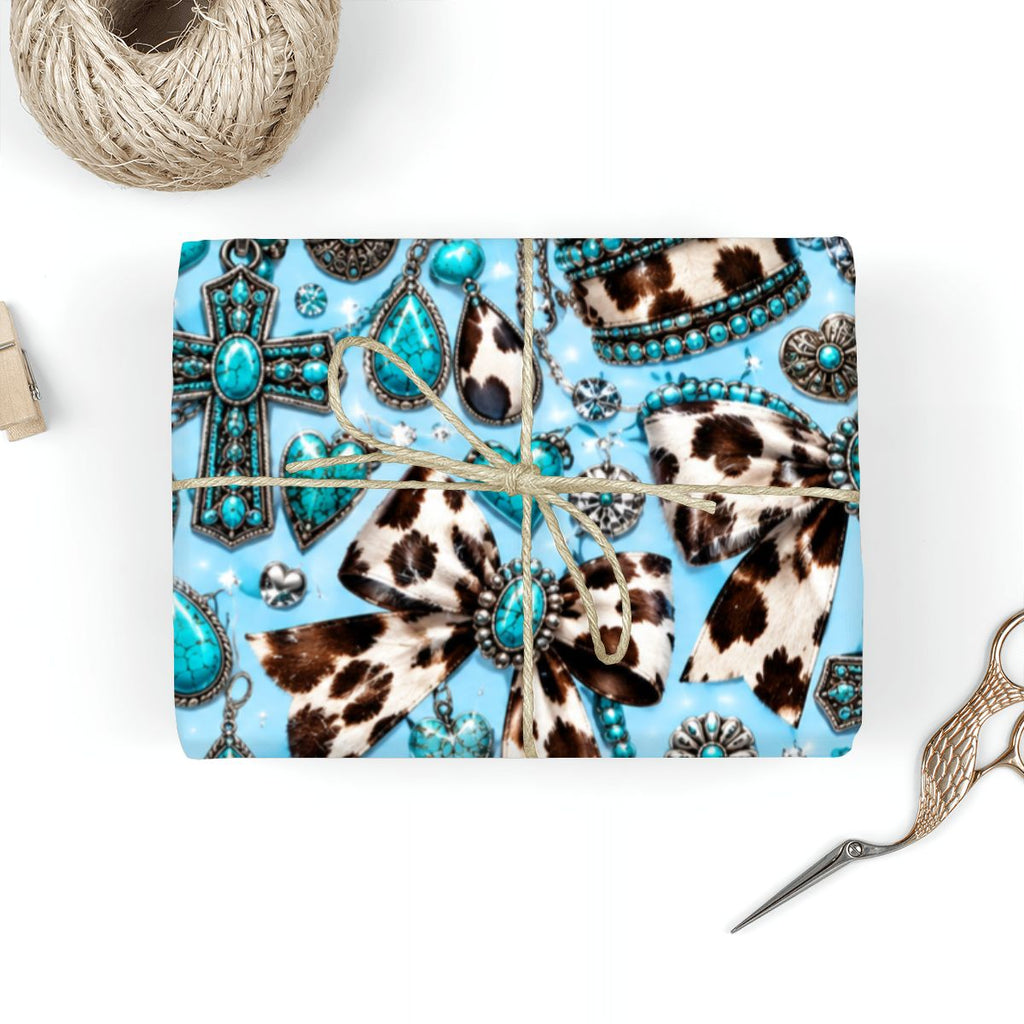 3Pack Gift Wrapping Paper Sheets tourqiouse and cowprint wrappingpaper