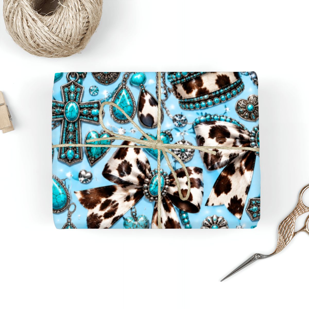3Pack Gift Wrapping Paper Sheets tourqiouse and cowprint wrappingpaper