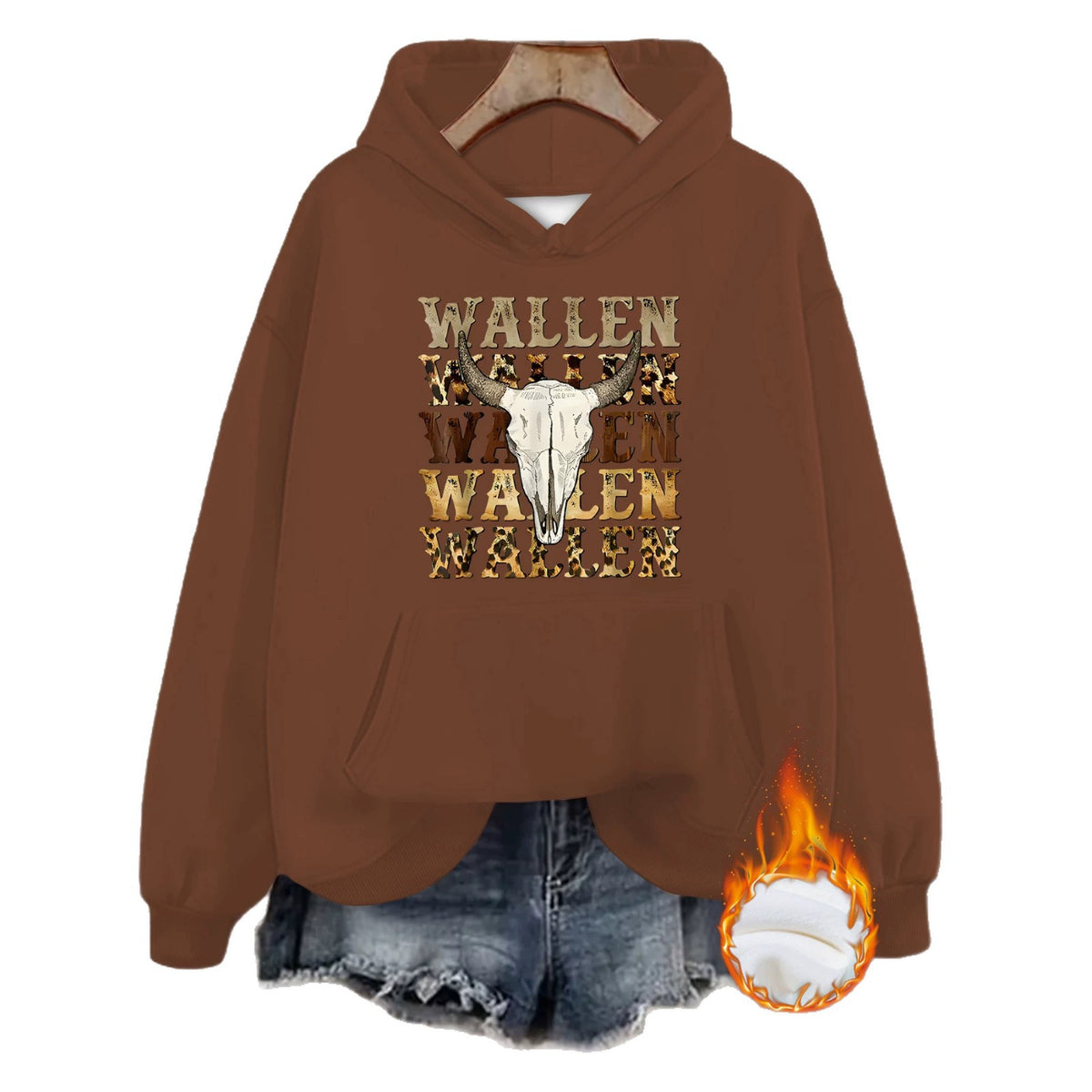 Western denim printed hooded sweatshirt