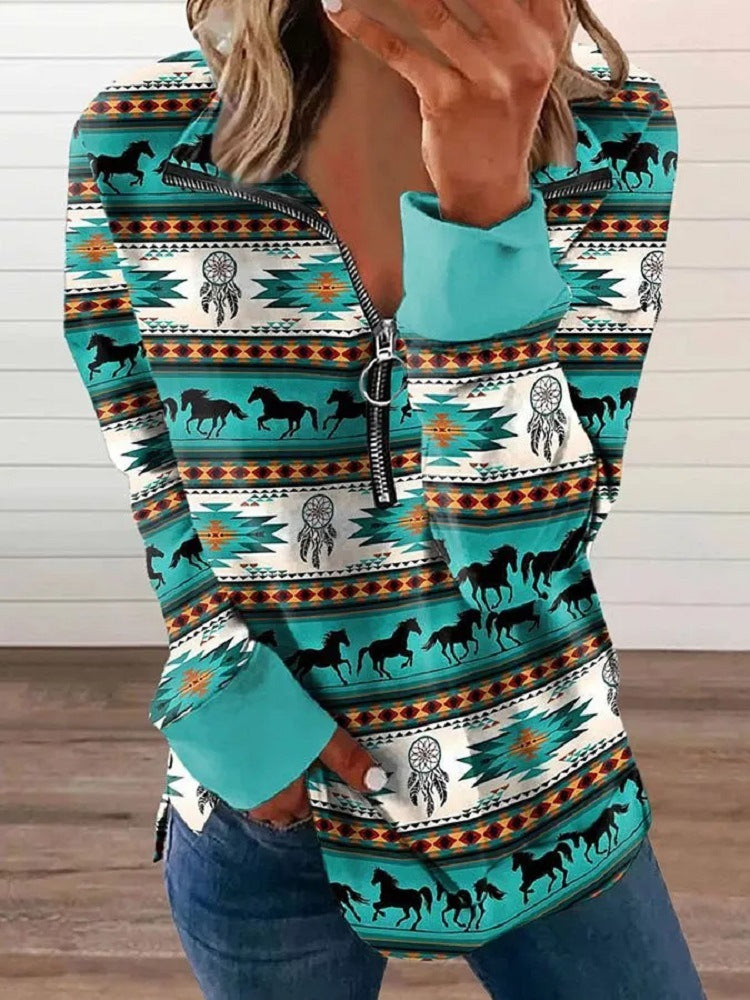Loose Western Style 3D Round Neck Pullover Long Sleeve T Shirt For Women In Europe and America